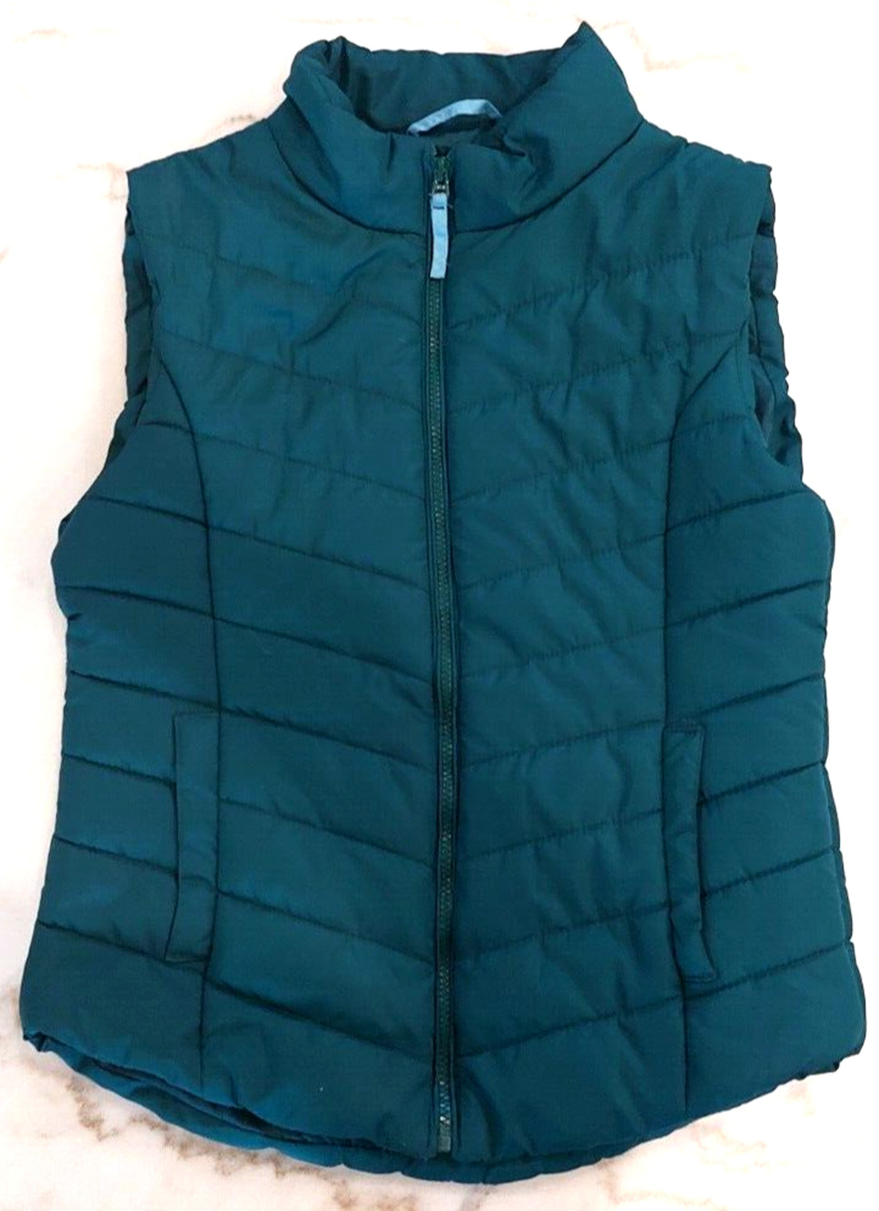 Aeropostale Womens Solid Full Zip Mock Neck Slash Pocket Puffer Jacket Vest Lrg